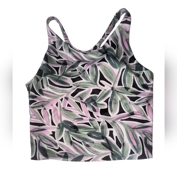 Sage Collective Resort Tropical Leaf Print Women's Shelf Bra Tank Top, L - Picture 1 of 8